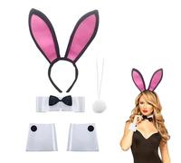 VYIBPDY 5Pcs deguisement lapin bunny girl cosplay Ensembles Lapin Déguisement Serre-Tête Bandeau Oreilles de Lapin,Cravate,Queue en Peluche Set,Décoration de costume de Pâques