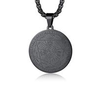 VYIBPDY 7 Archanges Amulette Sceau Pendentif Rond Céleste Sigil Talisman Collier Amulette Médaille Pendentif Bijoux pour Femmes Hommes Noir