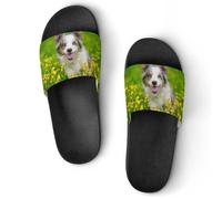 VYJLOO Claquettes Femme Chien Fleur Pantoufles De Bain Antidérapantes Sandales Chaussons De Maison Slide
