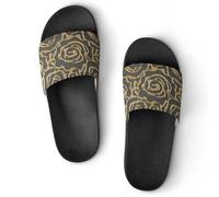 VYJLOO Claquettes Femme Feuille D'or Pantoufles De Bain Antidérapantes Sandales Chaussons De Maison Slide