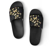 VYJLOO Claquettes Femme Papillon Doré Pantoufles De Bain Antidérapantes Sandales Chaussons De Maison Slide