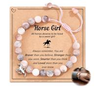 Vylara Bracelet à breloques en forme de cheval pour filles, bracelet avec pendentif en pierre naturelle rose, bracelet réglable avec carte de motivation, bijoux pour filles, cadeau cheval pour femme