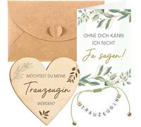 Vylara Cadeau de demoiselle d'honneur, plaque en bois en forme de cœur avec bracelet et carte, « Möchtest du meine Trauzeugin werden, Willst du meine Trauzeugin sein, Geschenkidee zur Trauzeugin-Frage