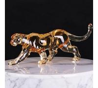 VylbCove Statue de guépard en acrylique de 40,6 cm de long avec finition en verre cristal, grande sculpture et statues de luxe pour décoration d'intérieur, statue léopard haut de gamme dorée