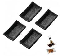 Vyloky Bols à sauce soja multicolores - Assiettes carrées pour sushis, sauces à tremper, collations, épices, texture pierre (1 compartiment, noir-4)