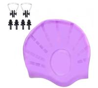 Vyloky Bonnet de bain unisexe pour homme et femme avec protège-oreilles 3D, en silicone flexible, durable, pour cheveux courts/longs, avec bouchons d'oreille et pince-nez (violet)