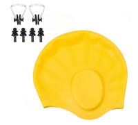 Vyloky Bonnet de bain unisexe pour homme et femme avec protège-oreilles 3D, en silicone flexible, durable, pour cheveux courts/longs, avec bouchons d'oreille et pince-nez (jaune)