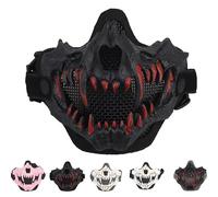 Vyloky Demi-masque de crâne japonais - Masque de tigre - Ye Yaksha - Dieu du dragon - Masques noirs en résine - Accessoire de costume effrayant - Accessoire de costume - Décoration d'Halloween (visage