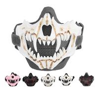 Vyloky Demi-masque de crâne japonais - Masque de tigre - Ye Yaksha - Dieu du dragon - Masques noirs en résine - Accessoire de costume effrayant - Accessoire de costume - Décoration d'Halloween (visage