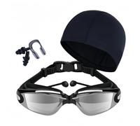 Vyloky Ensemble de lunettes de natation avec bonnet de bain et bouchons d'oreille - Technologie HD anti-buée - Joint 3D - Pour homme et femme (miroir noir - 3,50 dpt avec bonnet de bain)