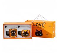 Vyloky Ensemble de tasses à café en céramique de 400 ml avec options cadeaux - Motif tête de chat mignonne et corps entier - Tasse à thé pour la maison et le bureau - Cadeau pour les amoureux des