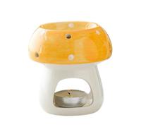 Vyloky Lampe aromatique en céramique - Lampe à parfum en forme de champignon - Pour huiles essentielles et cubes de cire - Bougie chauffe-plat non incluse (jaune)