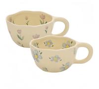 Vyloky Lot de 2 tasses à café en céramique florale - 300 ml - Pour femme - Pour le thé agréable et les cadeaux de cœur - Pour elle, mère, amie (fleur bleue + tulipe (2 pièces)