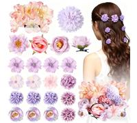 Vyloky Lot de 21 accessoires de cheveux, fleurs pastel, barrettes à cheveux, pour mariage et mariée, bleu menthe, jaunes, avec ornements en cristal (violet)