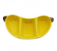 Vyloky Lot de 3 bols à sauce en céramique - Design fruit - 4 choix - Banane - Pomme - Poire - Pièce unique ou 3 compartiments divisés pour sauce sushi - Snack - Petit déjeuner (banane)