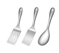 Vyloky Lot de 3 ustensiles de cuisine en acier inoxydable 304 - Poignée antidérapante multifonction - Spatule à steak omelette - Spatule en acier inoxydable - Passe au lave-vaisselle - Accessoires de
