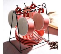 Vyloky Lot de 4 tasses à café en céramique unies 150 ml avec anse, cuillère, porte-tasse, pour le petit-déjeuner, noir, gris, blanc, jaune, café (4 orange)