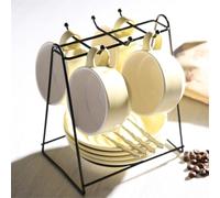 Vyloky Lot de 4 tasses à café en céramique unies 150 ml avec anse, cuillère, porte-tasse, pour le petit-déjeuner, noir, gris, blanc, jaune, café (4 jaunes)