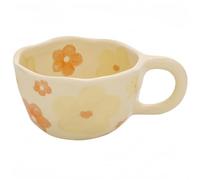 Vyloky Lot de tasses à café en céramique florale - 300 ml - Doux et pastel - Pour femme - Temps de thé agréable et cadeaux en forme de cœur - Pour elle, mère, ami (orange-jaune)