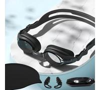 Vyloky Lunettes de natation 0-8.0D avec prescription et anti-buée ; sans pression, réglables, vision claire pour adultes, bouchons d'oreille à clip nasal (noir/blanc) (noir + casquette de natation