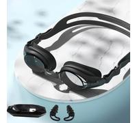 Vyloky Lunettes de natation 0-8.0D avec prescription et anti-buée ; sans pression, réglables, vision claire pour adultes, bouchons d'oreille à clip nasal (noir/blanc) (noir, -4.0 D)