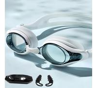 Vyloky Lunettes de natation 0-8.0D avec prescription et anti-buée ; sans pression, réglables, vision claire pour adultes, bouchons d'oreille à clip nasal (noir/blanc) (blanc, -3,5 D)