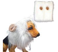 Vyloky Perruque de crinière de lion pour chien avec oreilles - Réglable - Cheveux de lion - Vêtement pour Halloween, Noël, Pâques, festival, activité de fête (crinière de chien - Blanc, S)