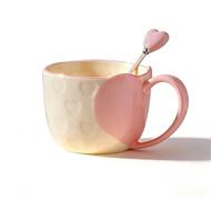 Vyloky Romantic Love Heart Lot de tasses pour couple - 350 ml avec cuillères | Tasses à café en céramique, design cœur latéral et poignée, paire assortie, coffre-fort au micro-ondes, maison et bureau