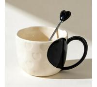 Vyloky Romantic Love Heart Lot de tasses pour couple - 350 ml avec cuillères | Tasses à café en céramique, design cœur latéral et poignée, paire assortie, coffre-fort au micro-ondes, maison et bureau