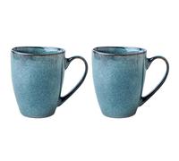 Vyloky Sydney Blue Glaze Lot de 2 tasses en céramique 450 ml pour café et thé, utilisation tout au long de la journée, avec cuillère dorée en option, simple/paire/lot de 4