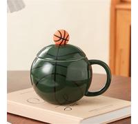 Vyloky Tasse en céramique de basket-ball avec cuillère en acier inoxydable | Tasse de sport 400 ml en 3 couleurs | Coffret cadeau (marron foncé/marron clair/vert) (vert)