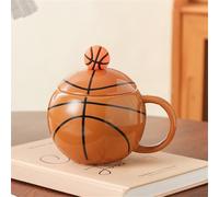 Vyloky Tasse en céramique de basket-ball avec cuillère en acier inoxydable | Tasse de sport 400 ml en 3 couleurs | Coffret cadeau (marron foncé/marron clair/vert) (marron clair)