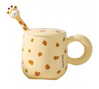 Vyloky Tasse en céramique motif girafe - 400 ml - Avec couvercle et cuillère - Design mignon - Cadeau pour enfants et adultes - Bleu, rose, jaune (girafe jaune)