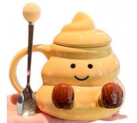 Vyloky Tasse humoristique en céramique avec couvercle et cuillère, 2 couleurs, passe au micro-ondes et au lave-vaisselle, cadeau fantaisiste, jaune crème