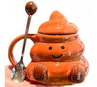 Vyloky Tasse humoristique en céramique avec couvercle et cuillère en forme de , 2 couleurs, passe au micro-ondes et au lave-vaisselle, cadeau fantaisiste, marron (set))