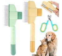 Vylyciy 2 Pièces Peigne de Toilettage pour Chat avec Bouton D'épilation, Peigne Autonettoyant pour Animaux de Compagnie, Brosse pour Chat et Chien, Peigne Anti-Puces pour Chiens à Poils