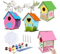 Vylyciy 4 Pièces Maison D'Oiseau Bricolage Kit, Maison d'Oiseau Activite Manuelle Enfant, Maison Oiseaux en Bois à Construire et Peindre, Loisir Creatif Cadeaux pour Garçons Filles