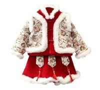 VYLYNL 5t Robe en velours pour bébé fille Cheongsam traditionnelle chinoise à manches longues Revers Tang Robe matelassée Nouvel An Manteau 12-18 mois Vêtements pour fille (rouge, 6-12 mois)