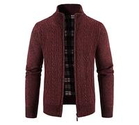 VYLYNL Cardigan tricoté pour homme avec fermeture éclair intégrale en laine doublée de polaire - Manteau épais à col montant - Manches longues - Coupe ajustée - Style décontracté - Couleur unie -