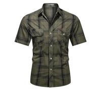 VYLYNL Chemise à manches courtes pour homme - Résistante aux taches et aux plis - Coupe régulière - Style formel - Affaires décontractées - Chemise à carreaux unie - Sans repassage - Chemise d'été