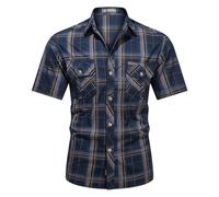VYLYNL Chemise à manches courtes pour homme - Résistante aux taches et aux plis - Coupe régulière - Style formel - Affaires décontractées - Chemise à carreaux unie - Sans repassage - Chemise d'été