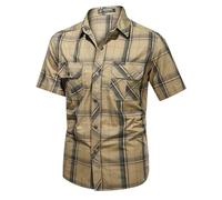 VYLYNL Chemise à manches courtes pour homme - Résistante aux taches et aux plis - Coupe régulière - Style formel - Affaires décontractées - Chemise à carreaux unie - Sans repassage - Chemise d'été