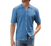 VYLYNL Chemise en dentelle florale à manches courtes Y2K pour homme - Haut ajouré transparent - Chemise décontractée boutonnée - Cool et respirante - Chemise de plage légère - Chemise de vacances unie