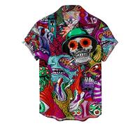 VYLYNL Chemise hawaïenne pour homme avec imprimé tête de mort - Chemise d'été funky à manches courtes - Déguisement hawaïen amusant - Personnalisé - Pour fête de plage, fête tropicale, Rouge, XXL