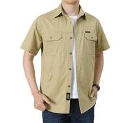 VYLYNL Chemise militaire 100 % coton pour homme à manches courtes - Couleur unie - Respirant - Séchage facile - Deux poches boutonnées - Surchemises de randonnée - Protection UV - Chemise safari, kaki