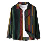 VYLYNL Chemise rayée à manches longues pour homme - Style décontracté - Style vintage - Coton - Chanvre - Confortable - Ample - Sports de plein air - Chemises à manches longues - Chemise formelle