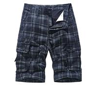 VYLYNL Short cargo à carreaux pour homme - Chino léger - Style décontracté - Plusieurs poches sous le genou - Pour l'été, la marche, la randonnée, l'escalade et le camping, bleu, 46