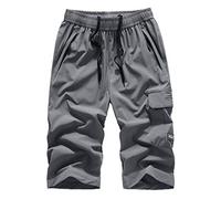 VYLYNL Short de bain long pour homme - Longueur 3/4 - Short de plage léger - Séchage rapide - Respirant - Grande taille - Coupe ample - Short de sport d'été pour gym, entraînement, course à pied,