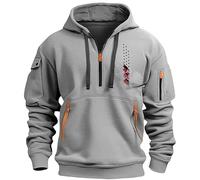 VYLYNL Sweat à capuche en polaire avec demi-fermeture éclair pour homme - Imprimé drapeau - Pull de travail décontracté et chaud à manches longues avec poche - Doux et confortable - Uni - Haut à