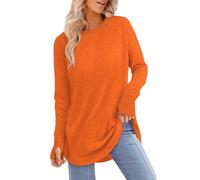 VYLYNL Tunique pour femme à porter avec des leggings - T-shirt long décontracté de couleur unie - Chemise surdimensionnée à col rond - Haut basique - Coupe ample - Coupe décontractée - Confortable au